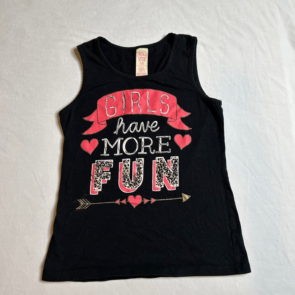 Girls Graphic Tank “Girls Have More Fun” Black | Size XL (14–16)